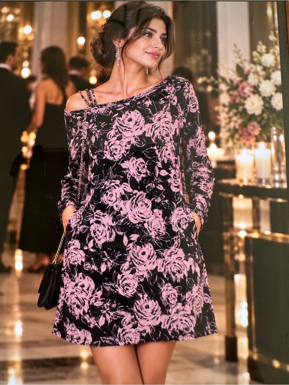 Elegant Honeyme curvyPink Floral Off-Shoulder Mini Dress boho